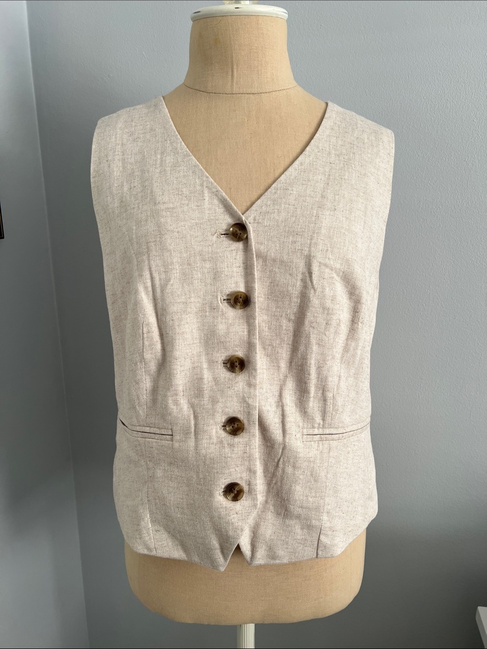 Banana Republic Natural Beige Linen-Blend Button Vest